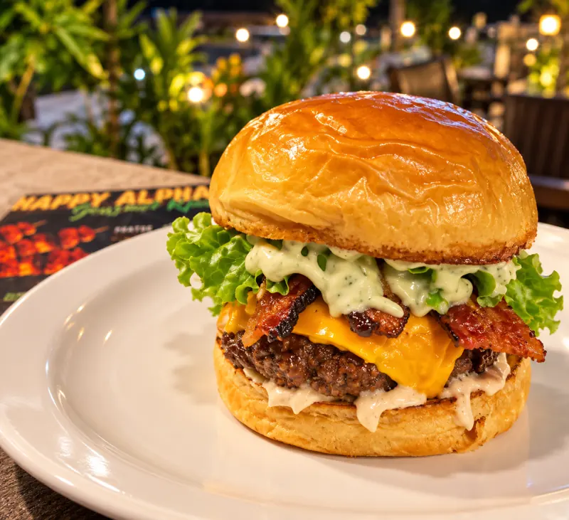 Hambúrguer com bacon, queijo e molho